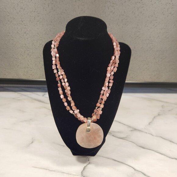 Premier Designs Catalina Rose Quartz Three-Strand Necklace Pink Quartz Necklace - Picture 6 of 12